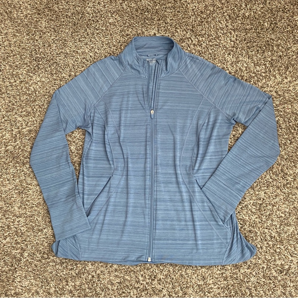 ATHLETA Jacket Women’s 1X Blue Brushed Stripe Pacifica Illume UPF Athletic